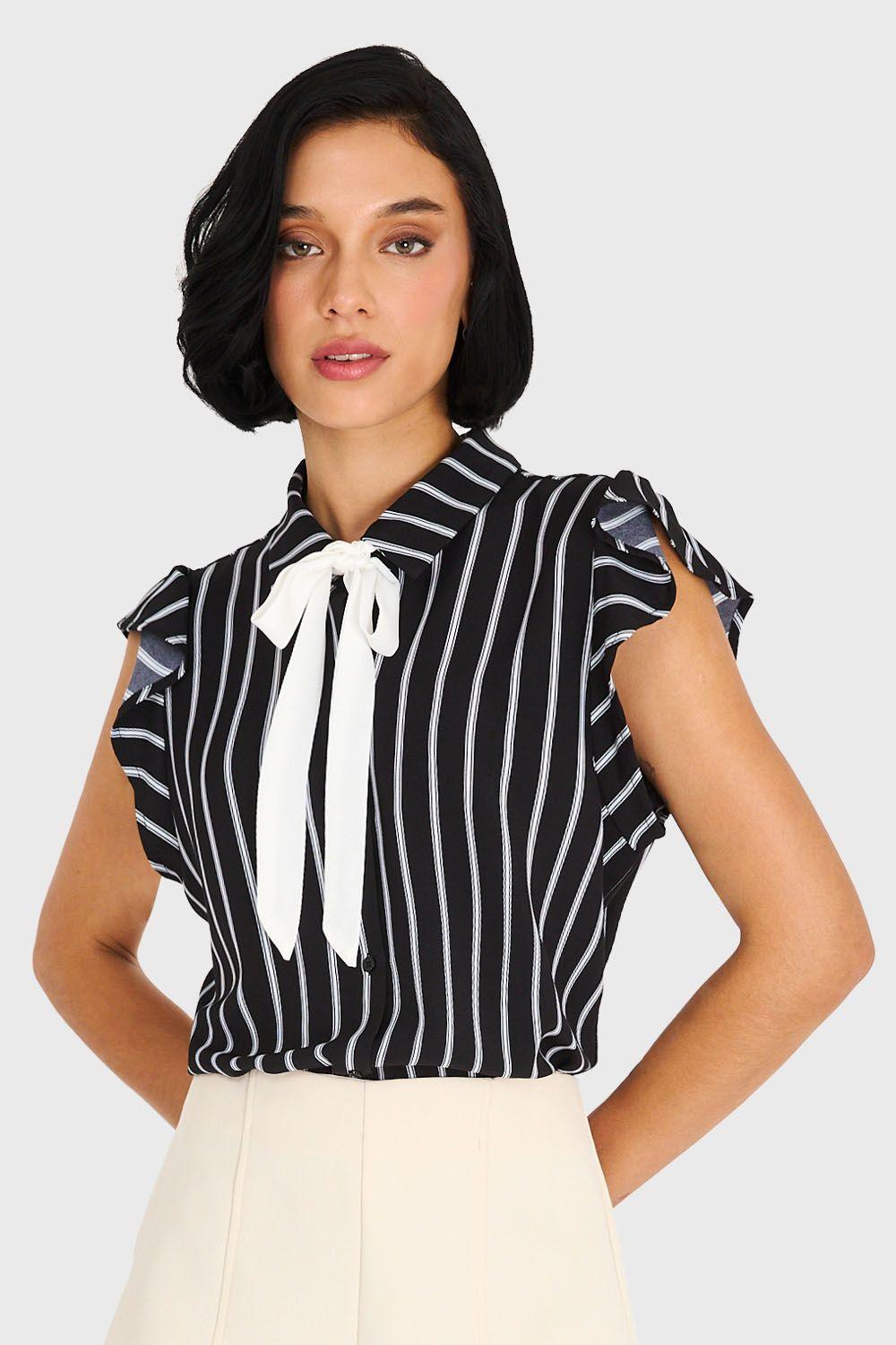 Blusa Rayas Lazo Desmontable Negro Nicopoly-4