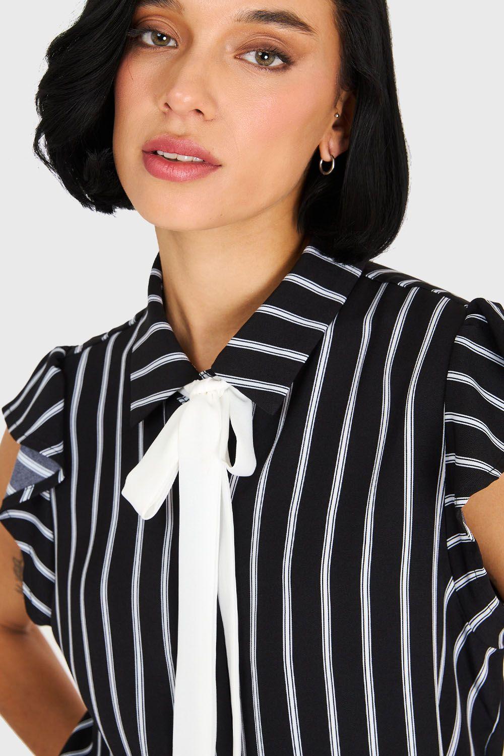 Blusa Rayas Lazo Desmontable Negro Nicopoly-5