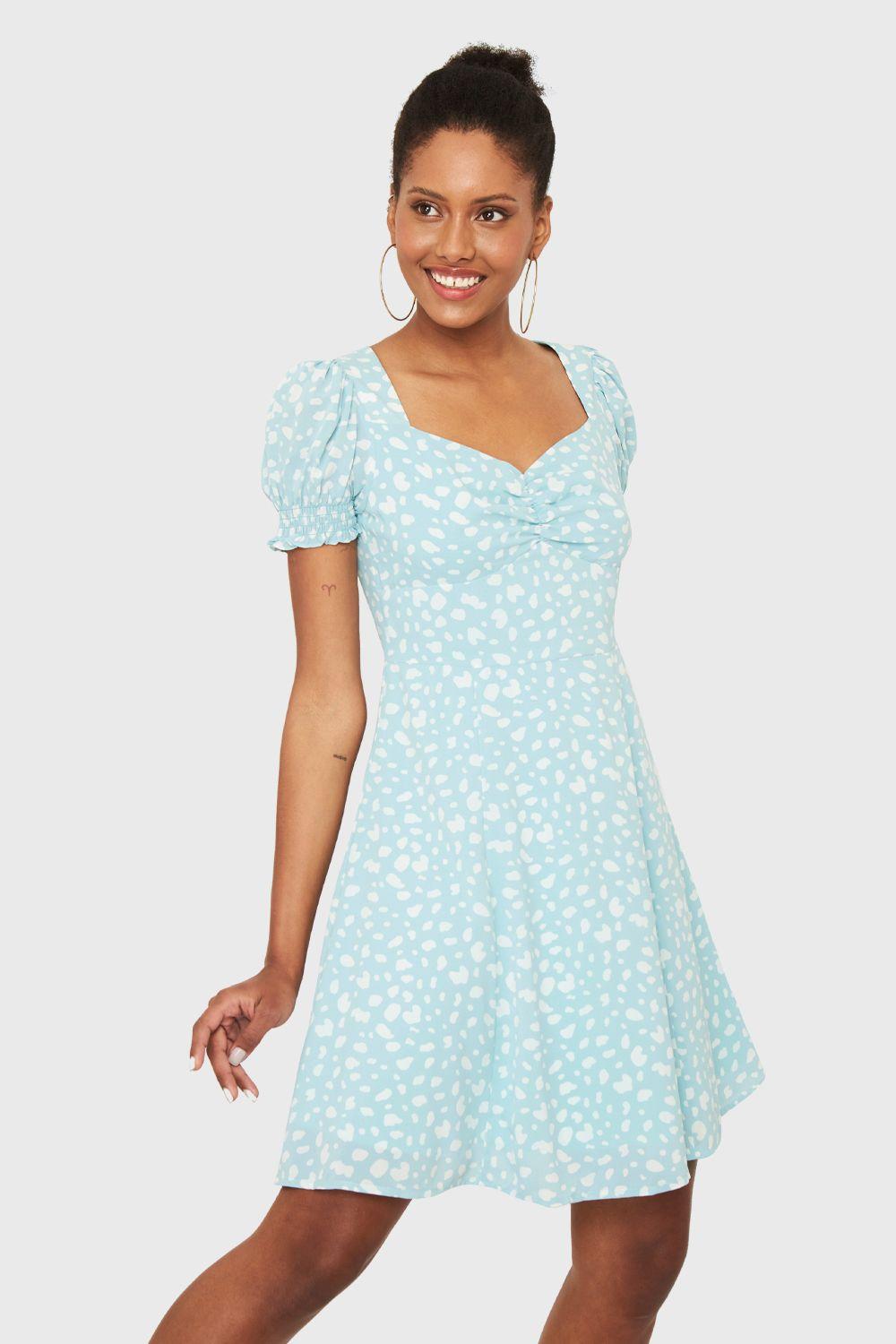 Vestido Corto Print Dálmata Celeste Nicopoly-0