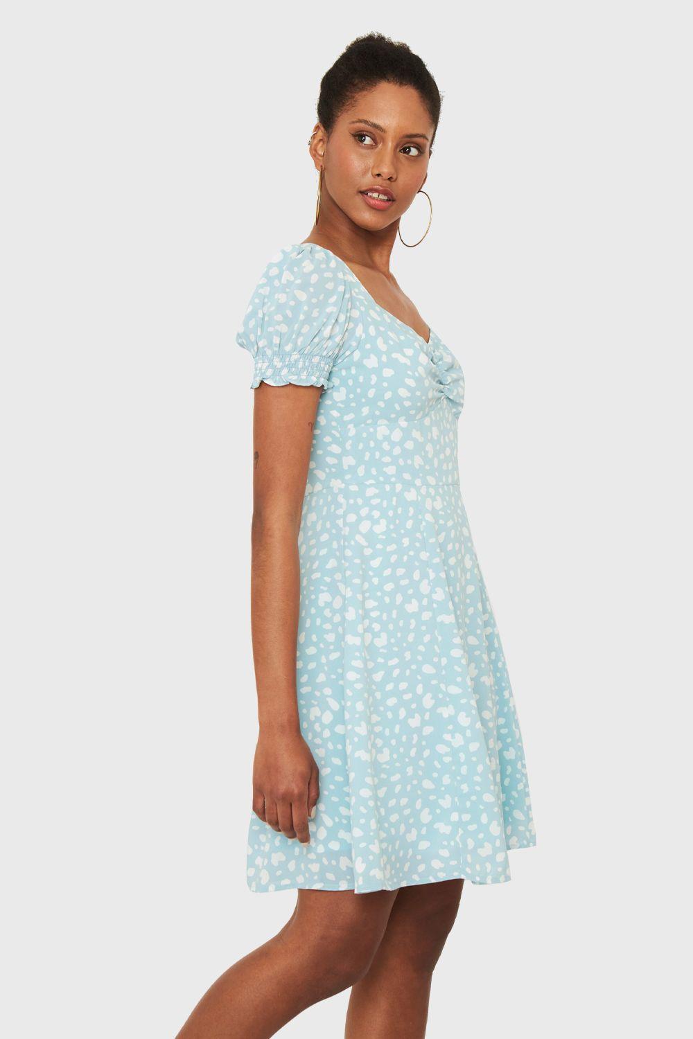 Vestido Corto Print Dálmata Celeste Nicopoly-2
