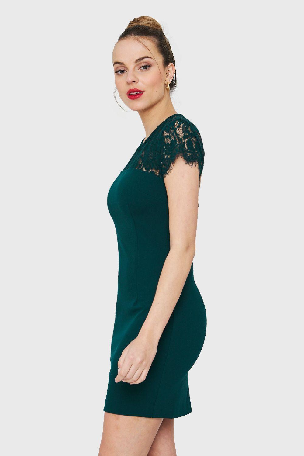 Vestido Encaje Escote Espalda Verde Nicopoly-2