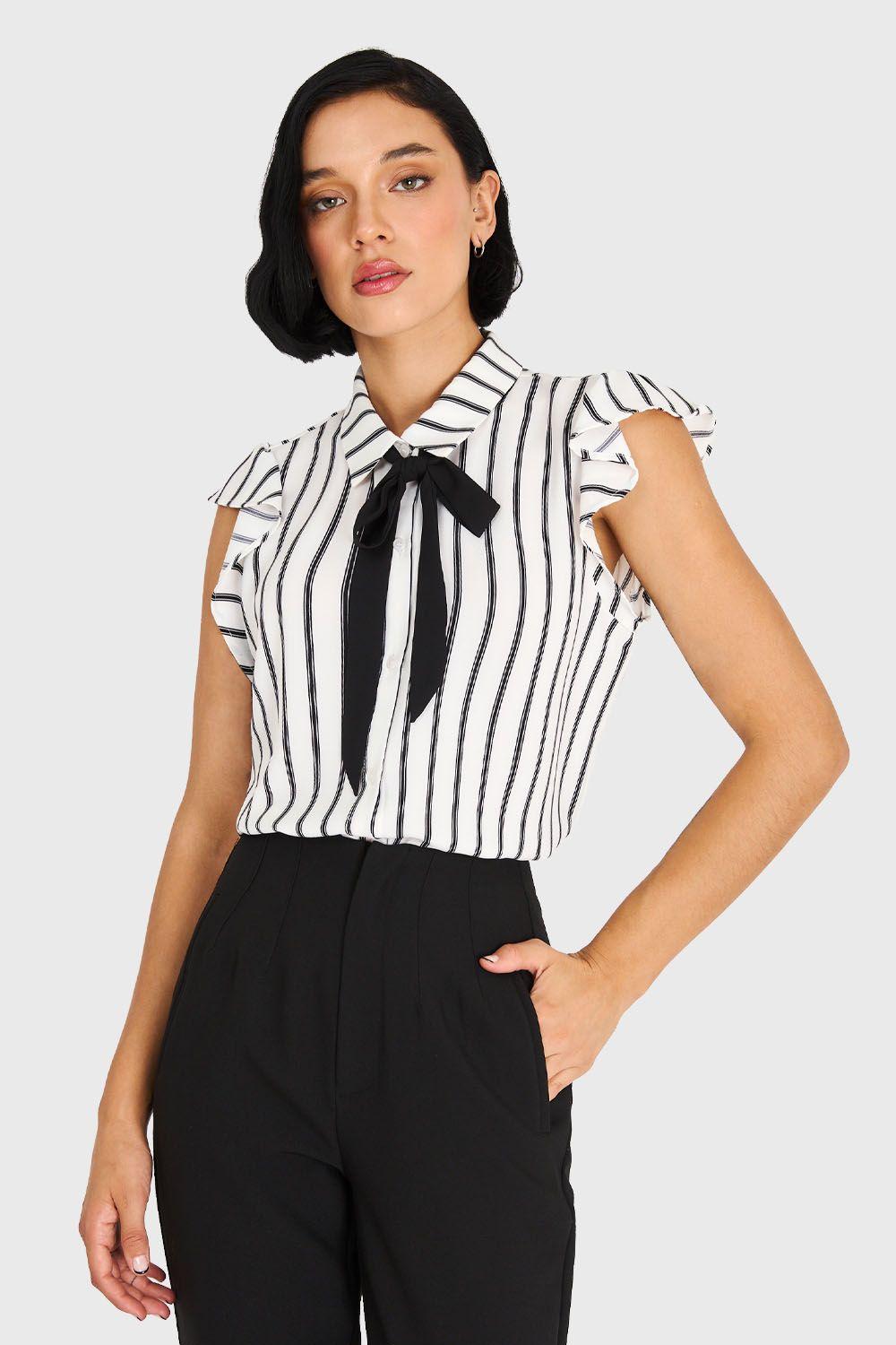 Blusa Rayas Lazo Desmontable Blanco Nicopoly-0