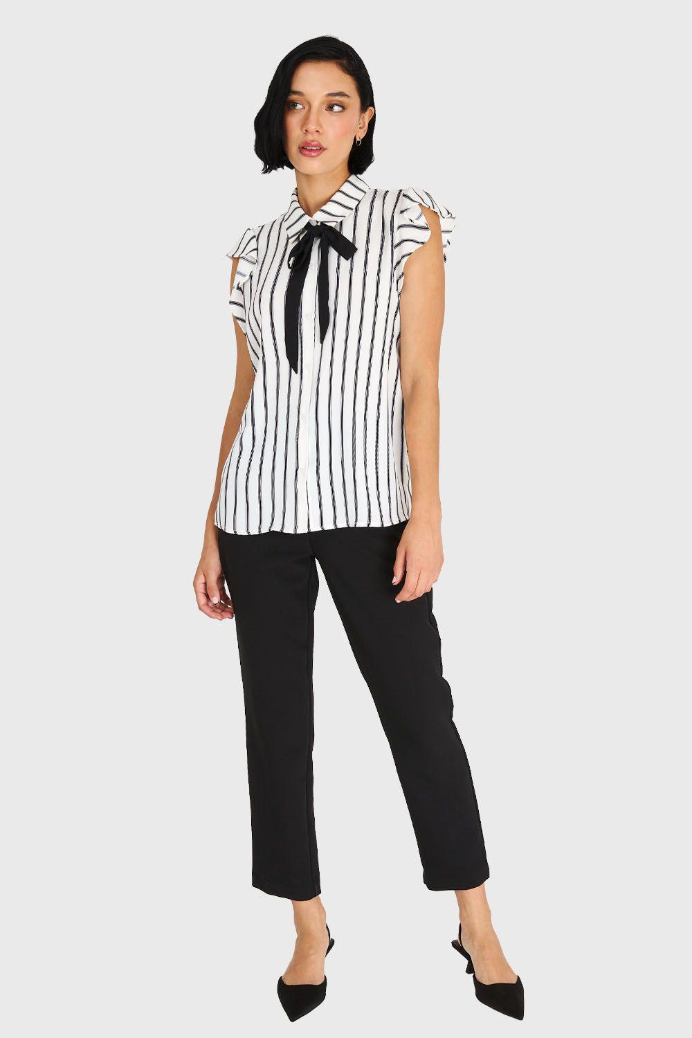 Blusa Rayas Lazo Desmontable Blanco Nicopoly-1