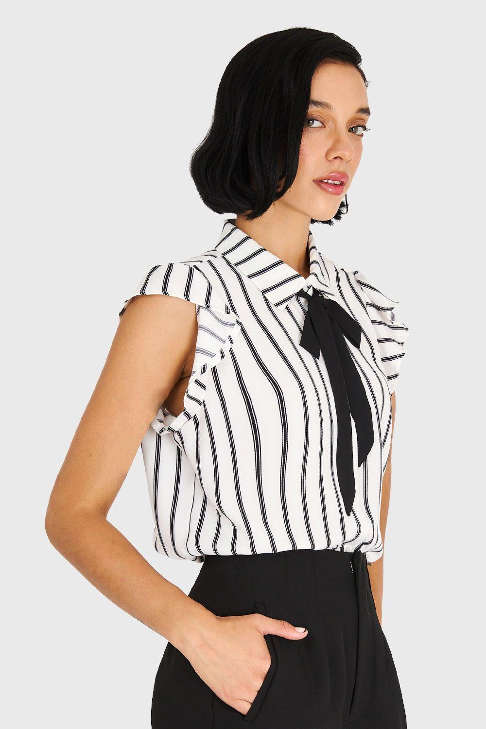 Blusa Rayas Lazo Desmontable Blanco Nicopoly-2