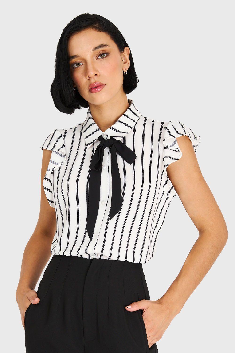 Blusa Rayas Lazo Desmontable Blanco Nicopoly-4