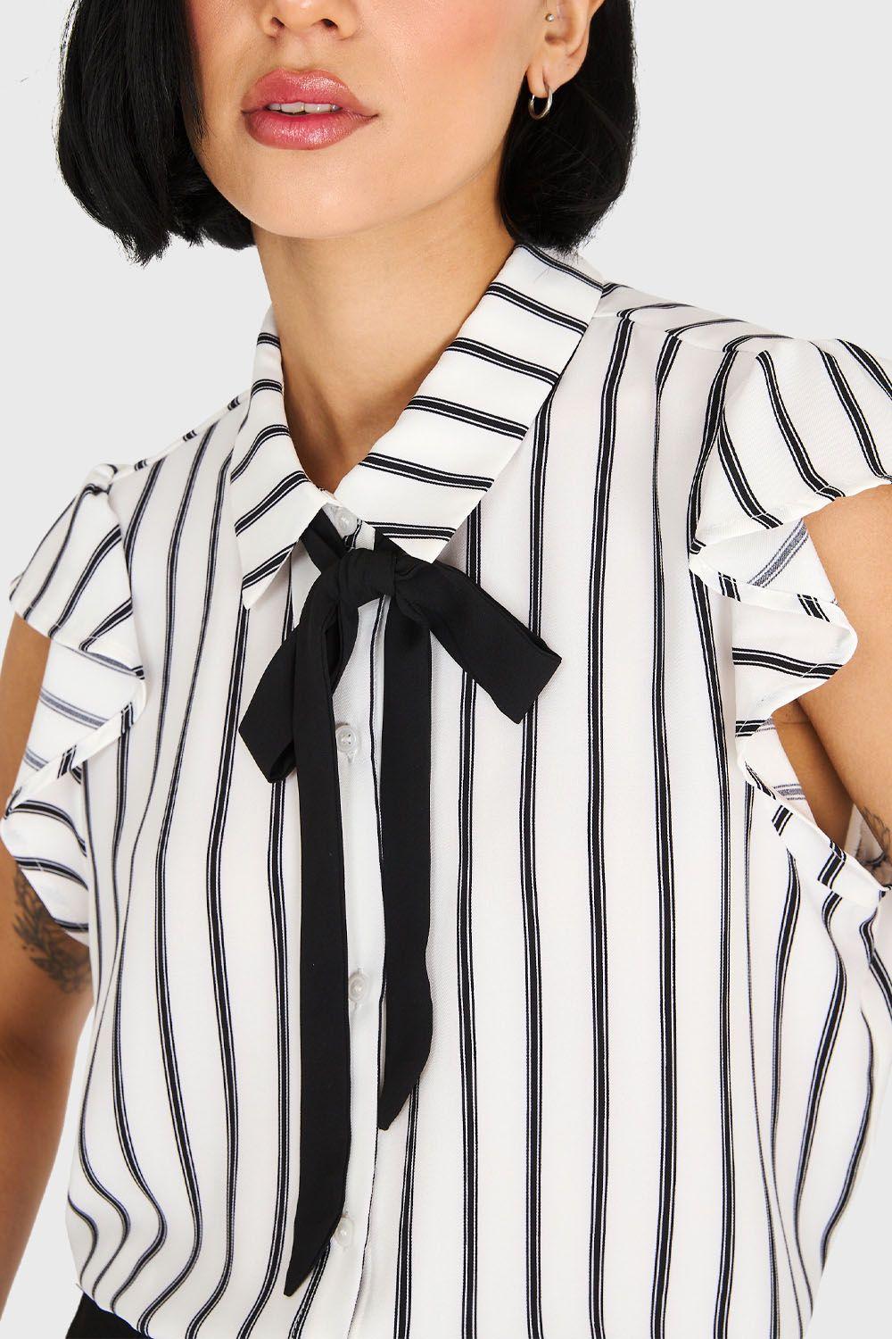 Blusa Rayas Lazo Desmontable Blanco Nicopoly-5