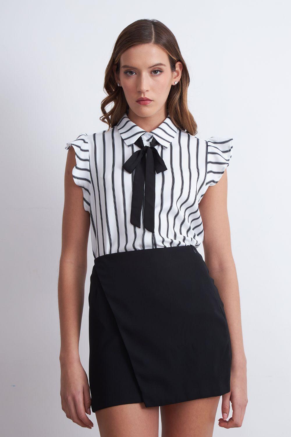 Blusa Rayas Lazo Desmontable Blanco Nicopoly-0