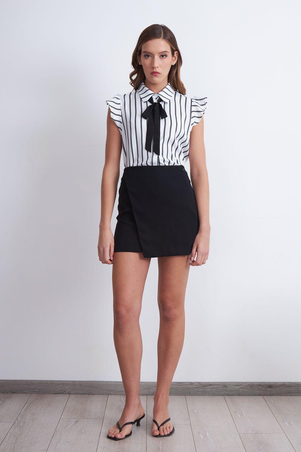 Blusa Rayas Lazo Desmontable Blanco Nicopoly-1