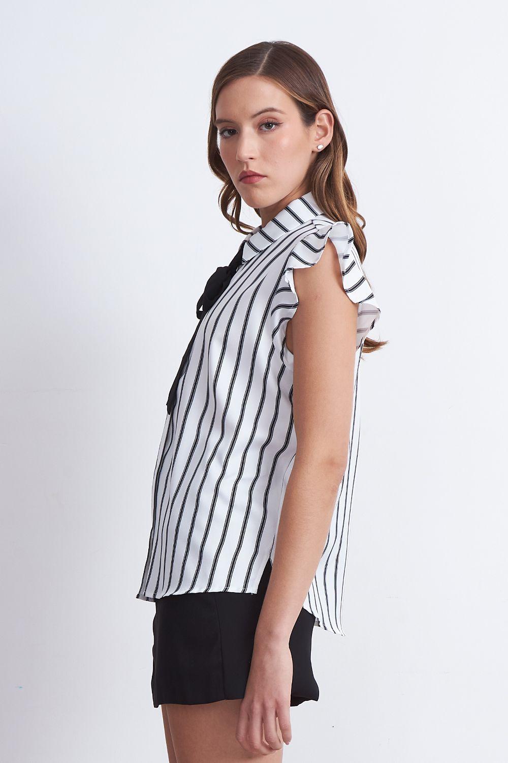 Blusa Rayas Lazo Desmontable Blanco Nicopoly-2