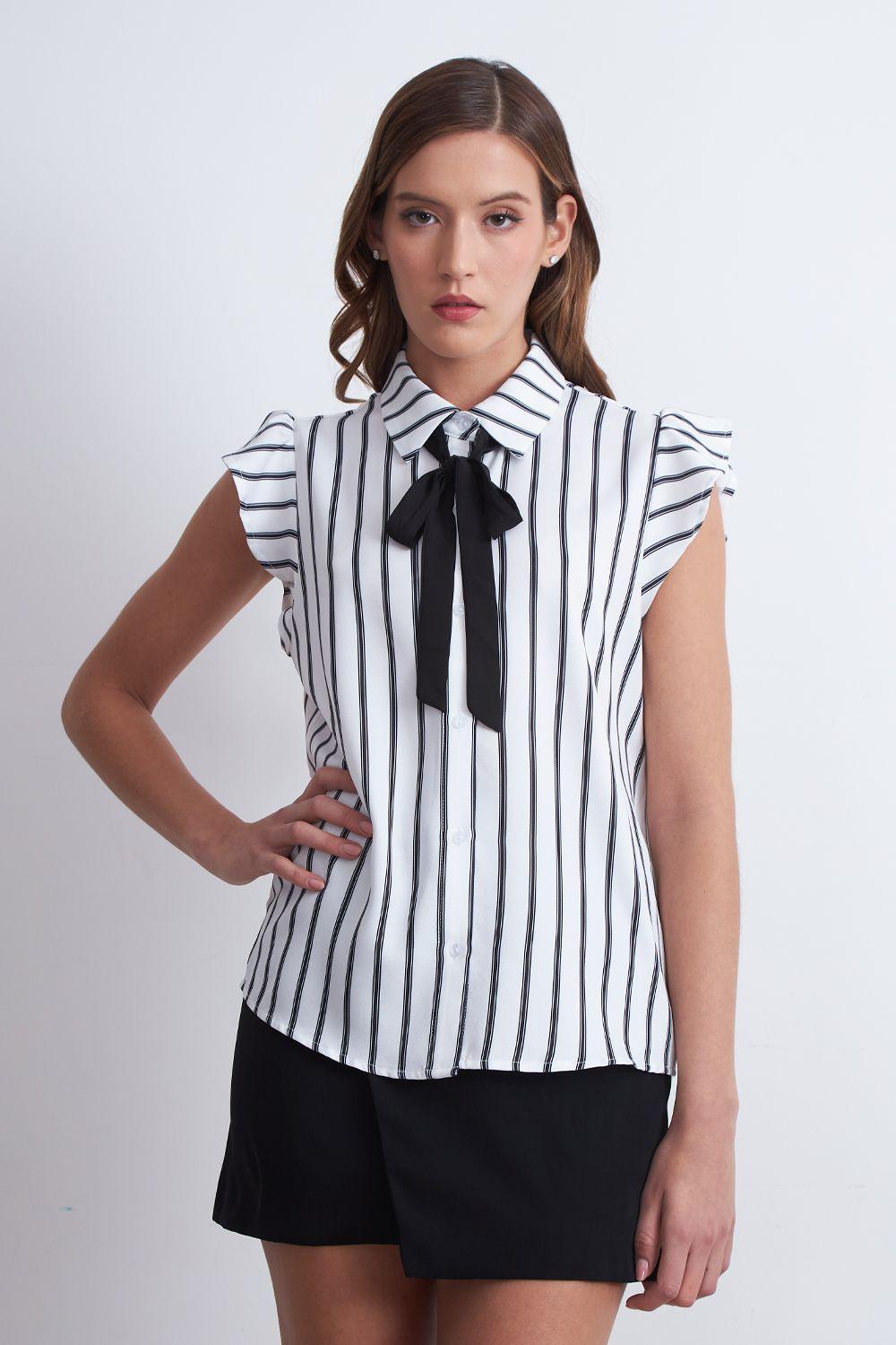 Blusa Rayas Lazo Desmontable Blanco Nicopoly-4