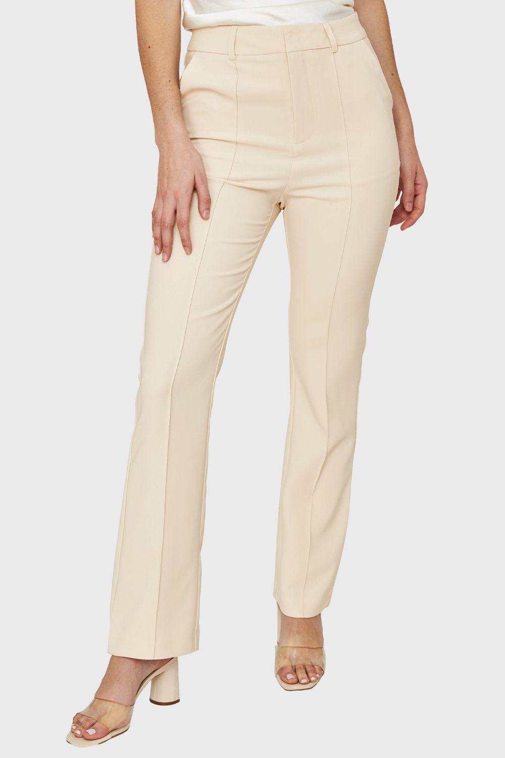 Pantalón Costuras Frontales Recto Beige Nicopoly-4