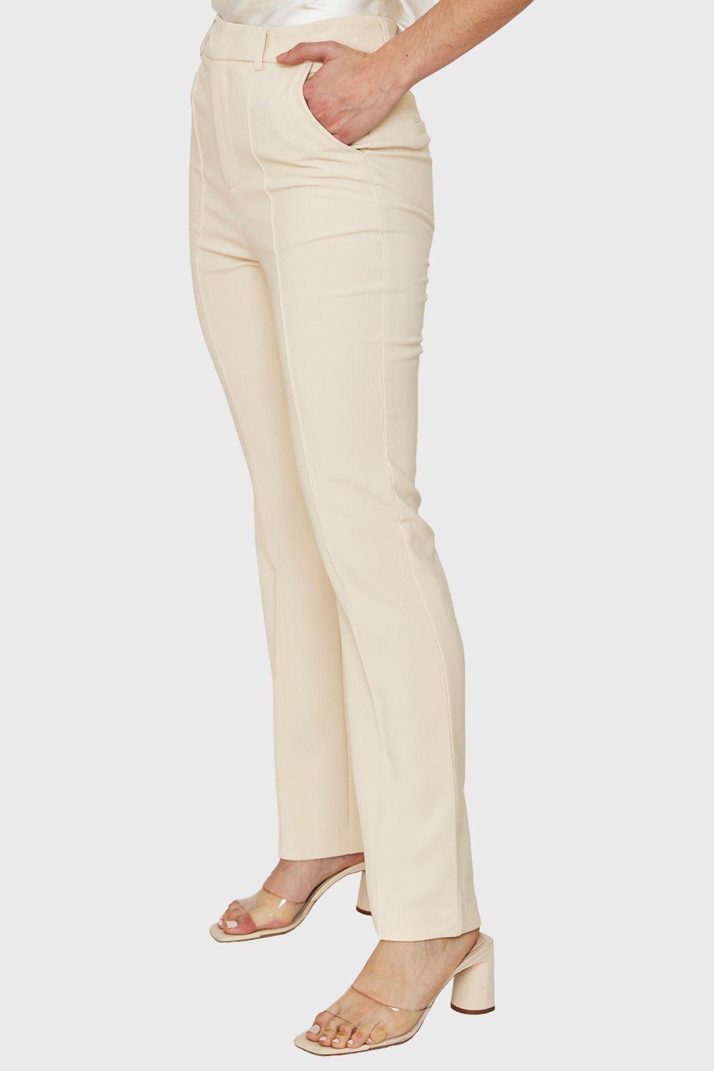 Pantalón Costuras Frontales Recto Beige Nicopoly-2