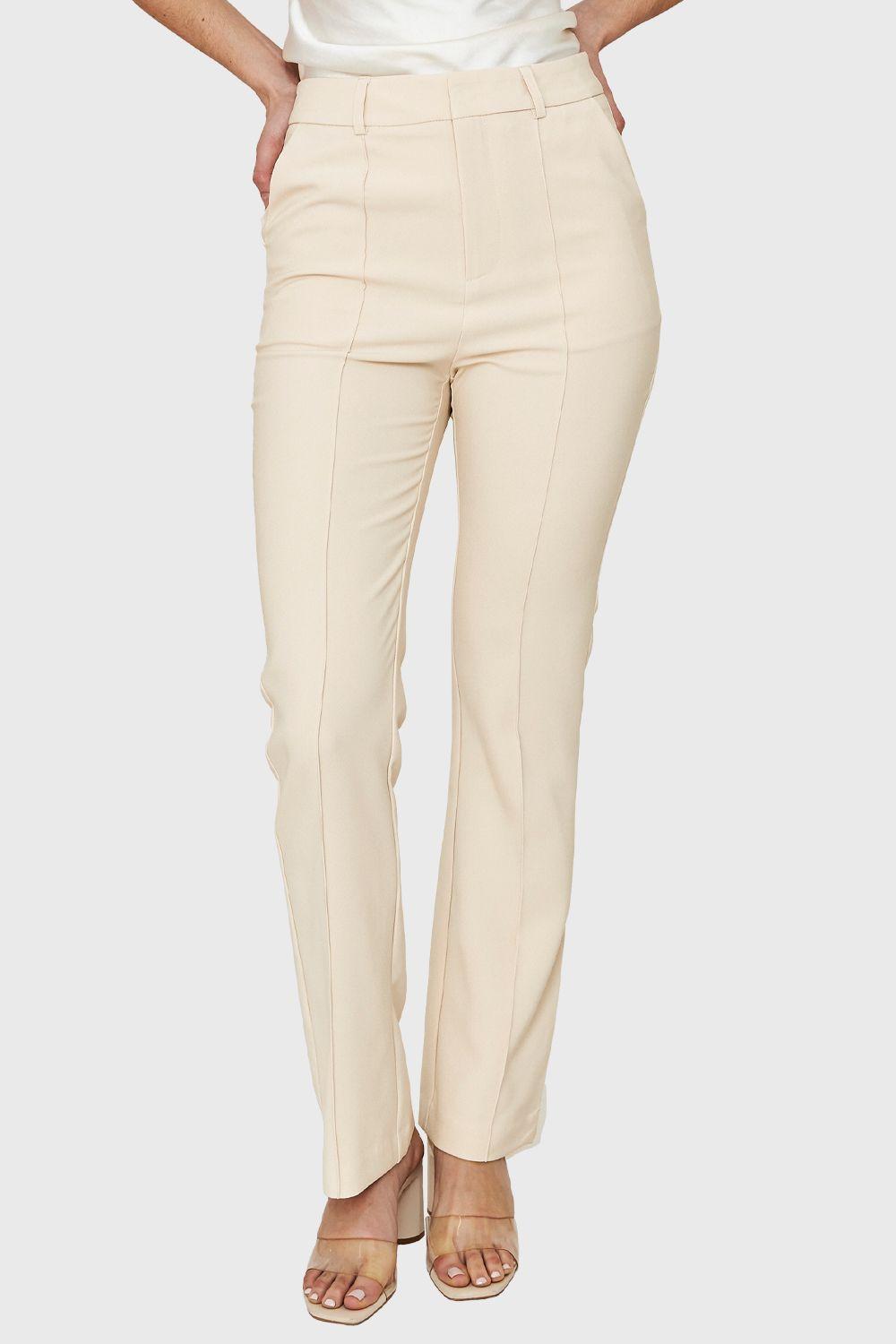 Pantalón Costuras Frontales Recto Beige Nicopoly-0
