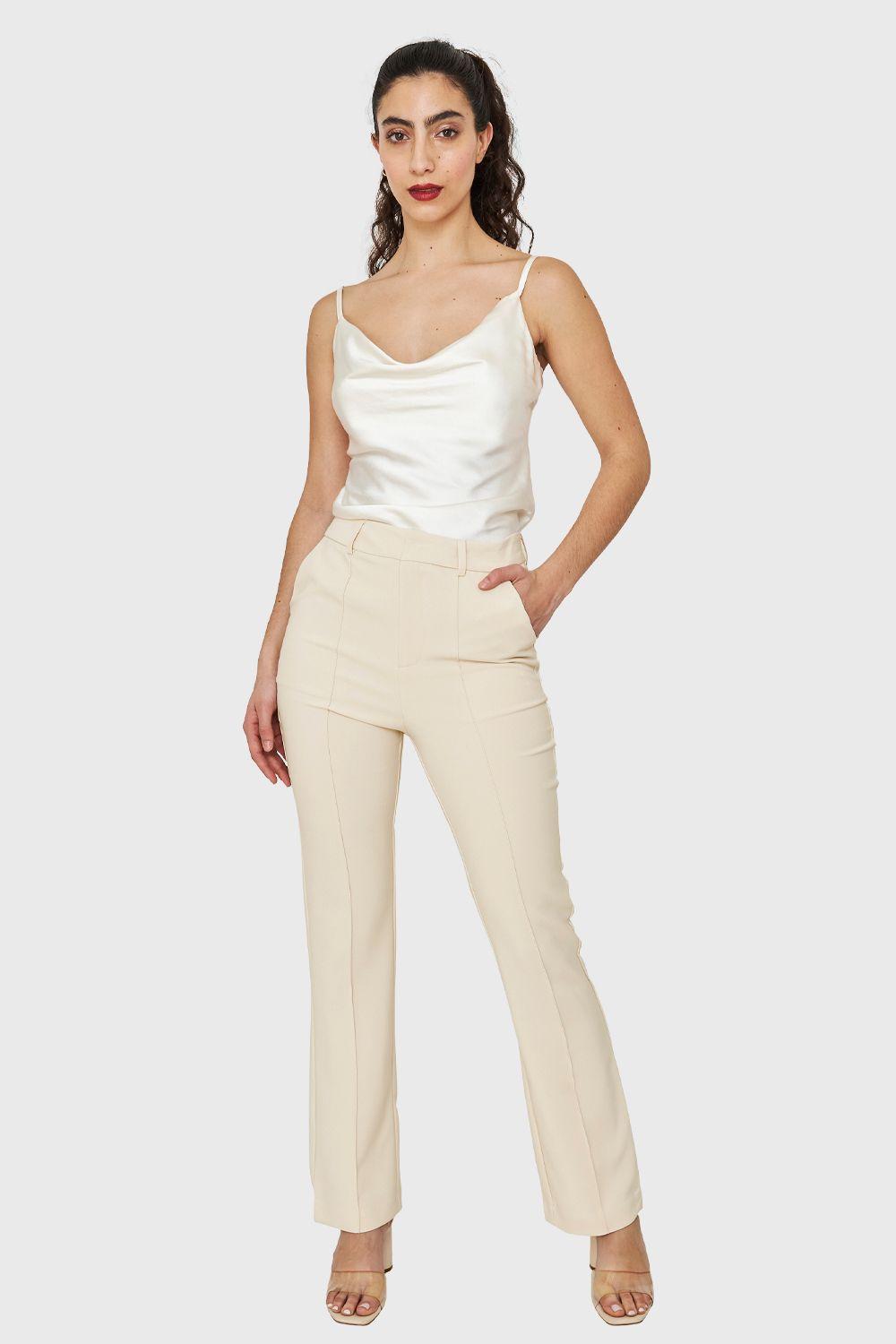 Pantalón Costuras Frontales Recto Beige Nicopoly-1