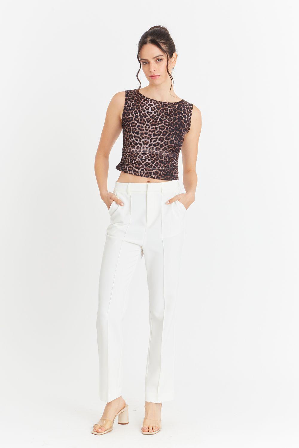 Pantalón Entallado Costuras Delanteras Blanco Nicopoly-1