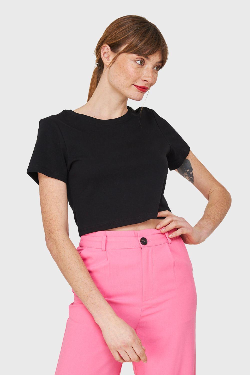 Polera Crop Básica Manga Corta Negro Nicopoly-4