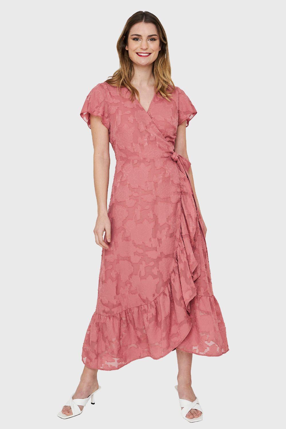 Vestido Envolvente Flores Rosa Nicopoly-1