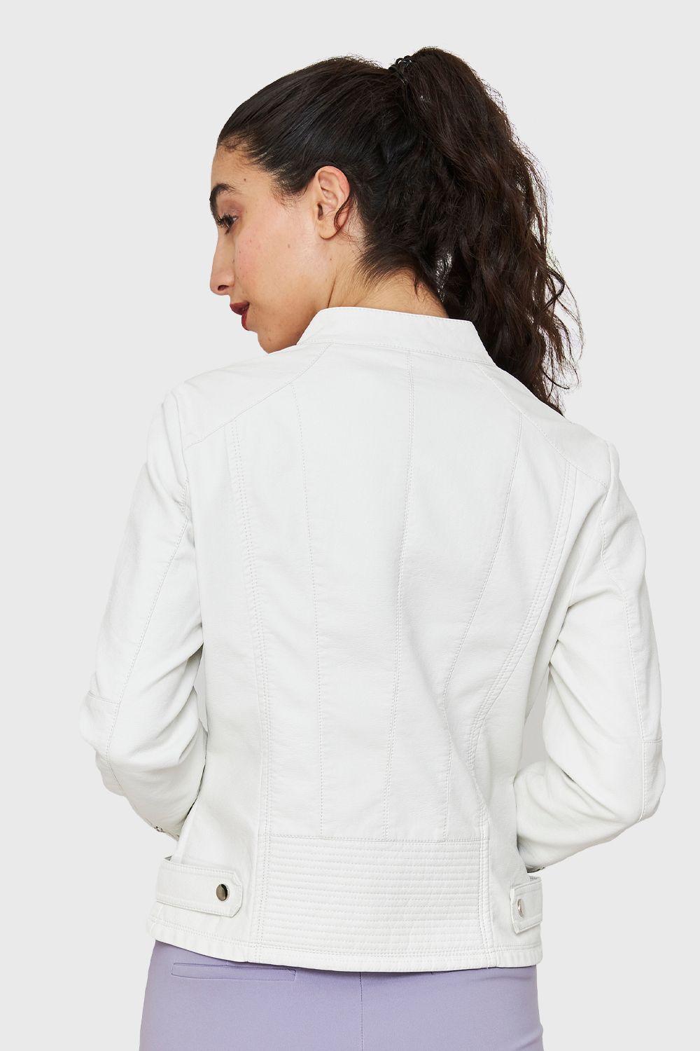 Chaqueta Cuello Mao Ecocuero Blanco Nicopoly-3