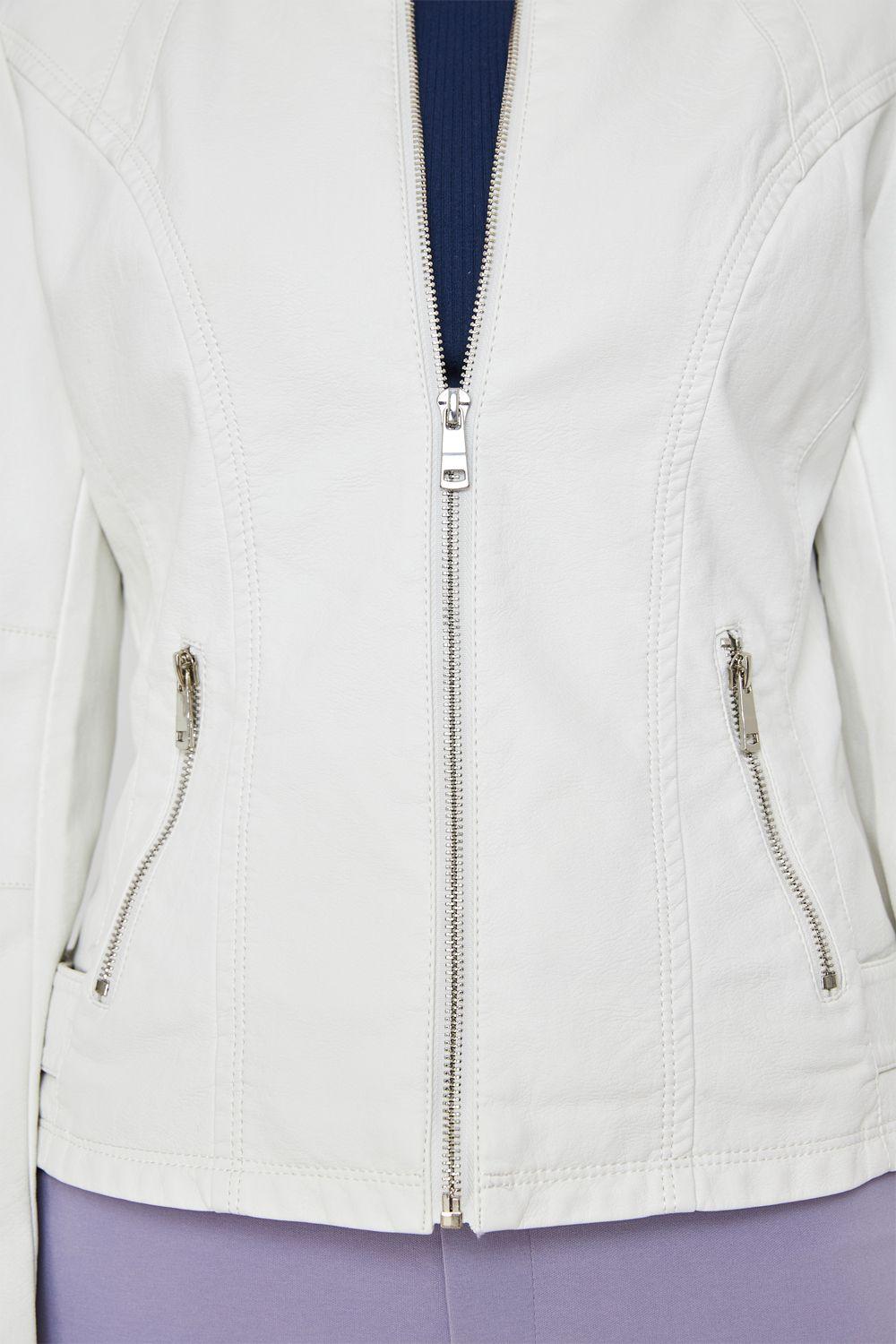 Chaqueta Cuello Mao Ecocuero Blanco Nicopoly-5