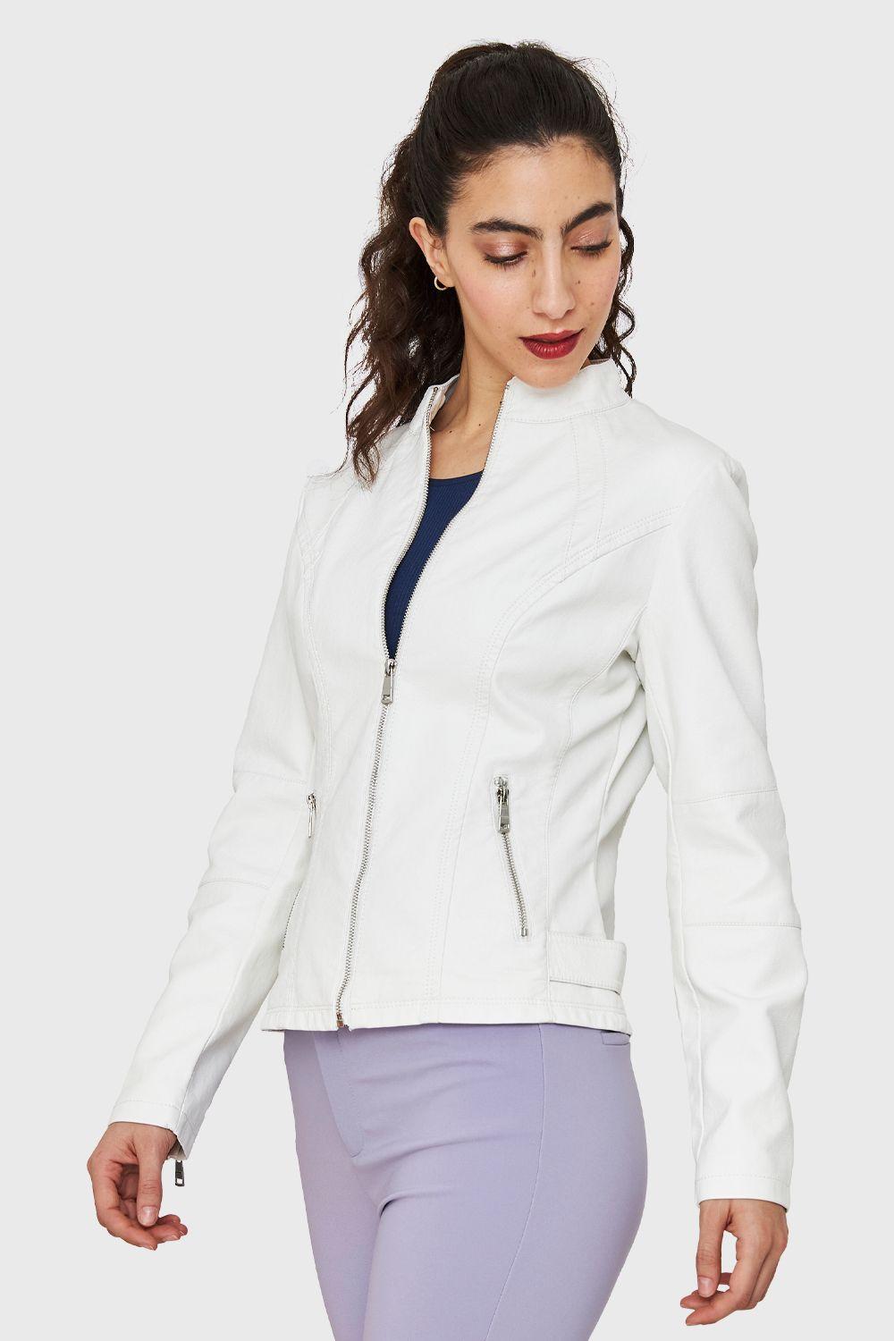 Chaqueta Cuello Mao Ecocuero Blanco Nicopoly-2
