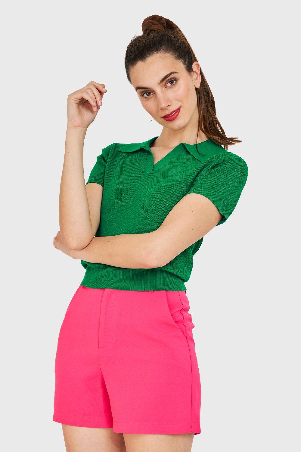 Polera Cuello Camisero Verde Nicopoly-4