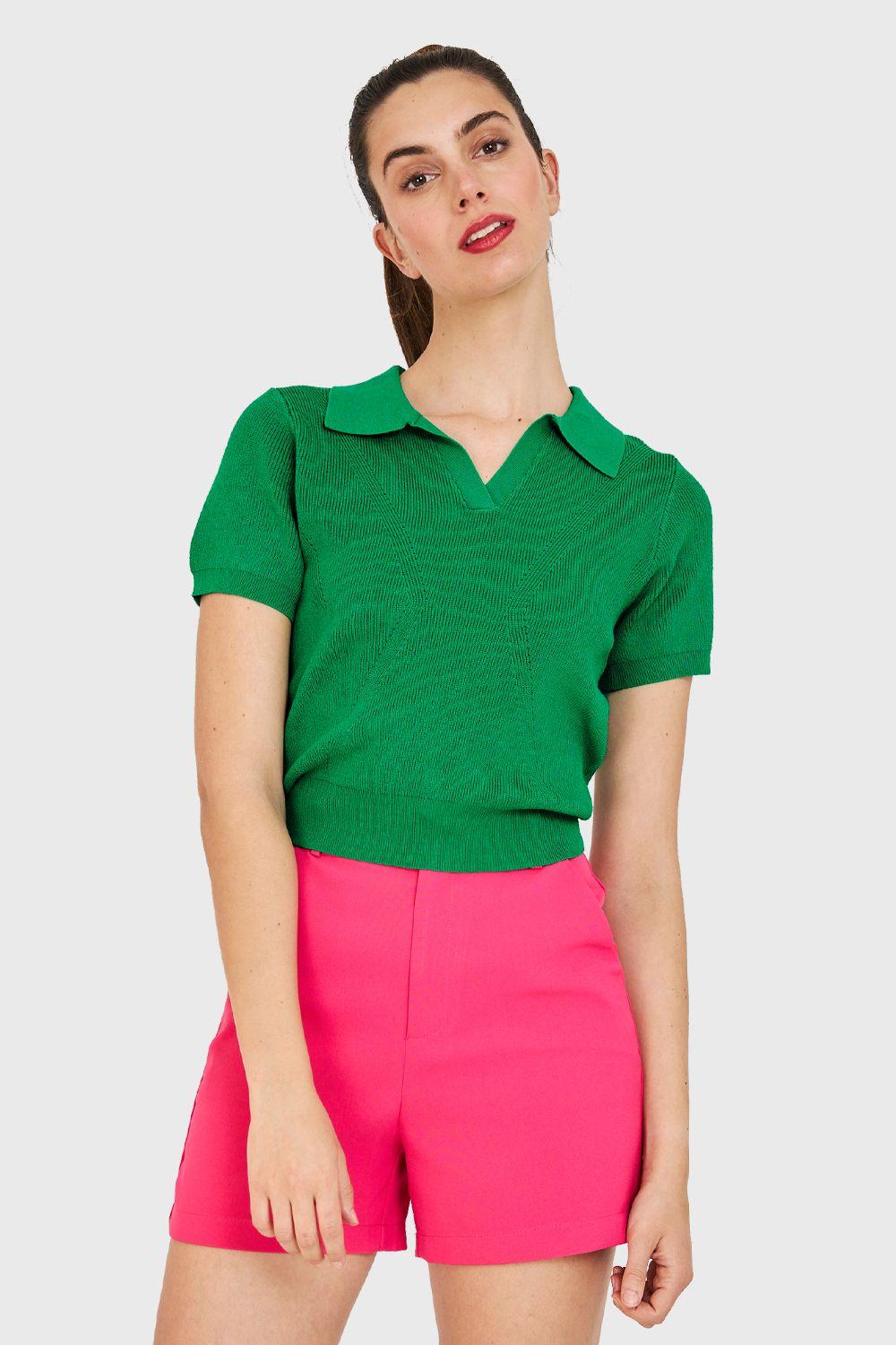 Polera Cuello Camisero Verde Nicopoly-0