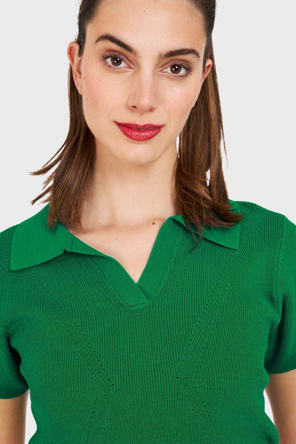 Polera Cuello Camisero Verde Nicopoly-5