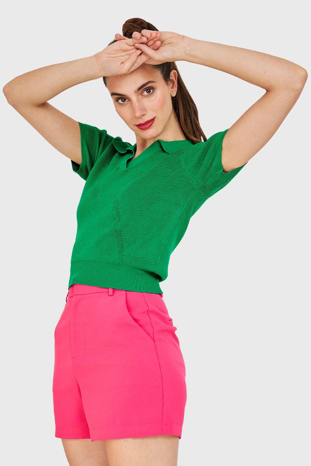 Polera Cuello Camisero Verde Nicopoly-2