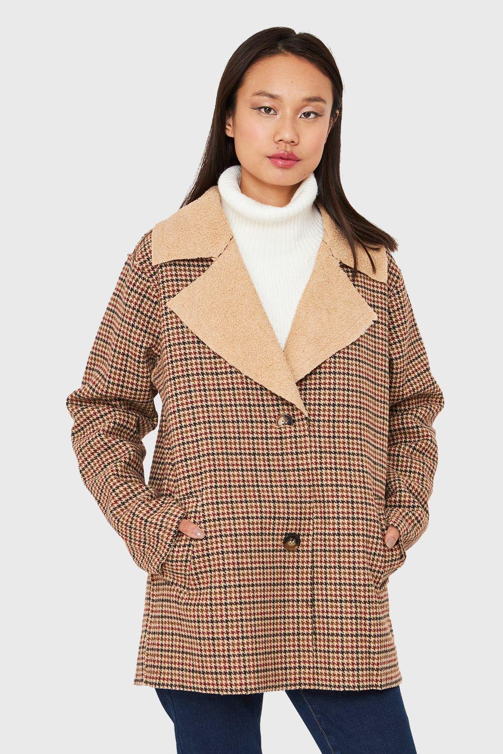 Chaqueta Pied De Poule Beige/Burdeos Nicopoly-4