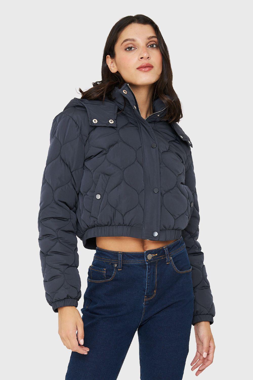 Parka Corta Quilt Con Gorro Azul Marino Nicopoly-4