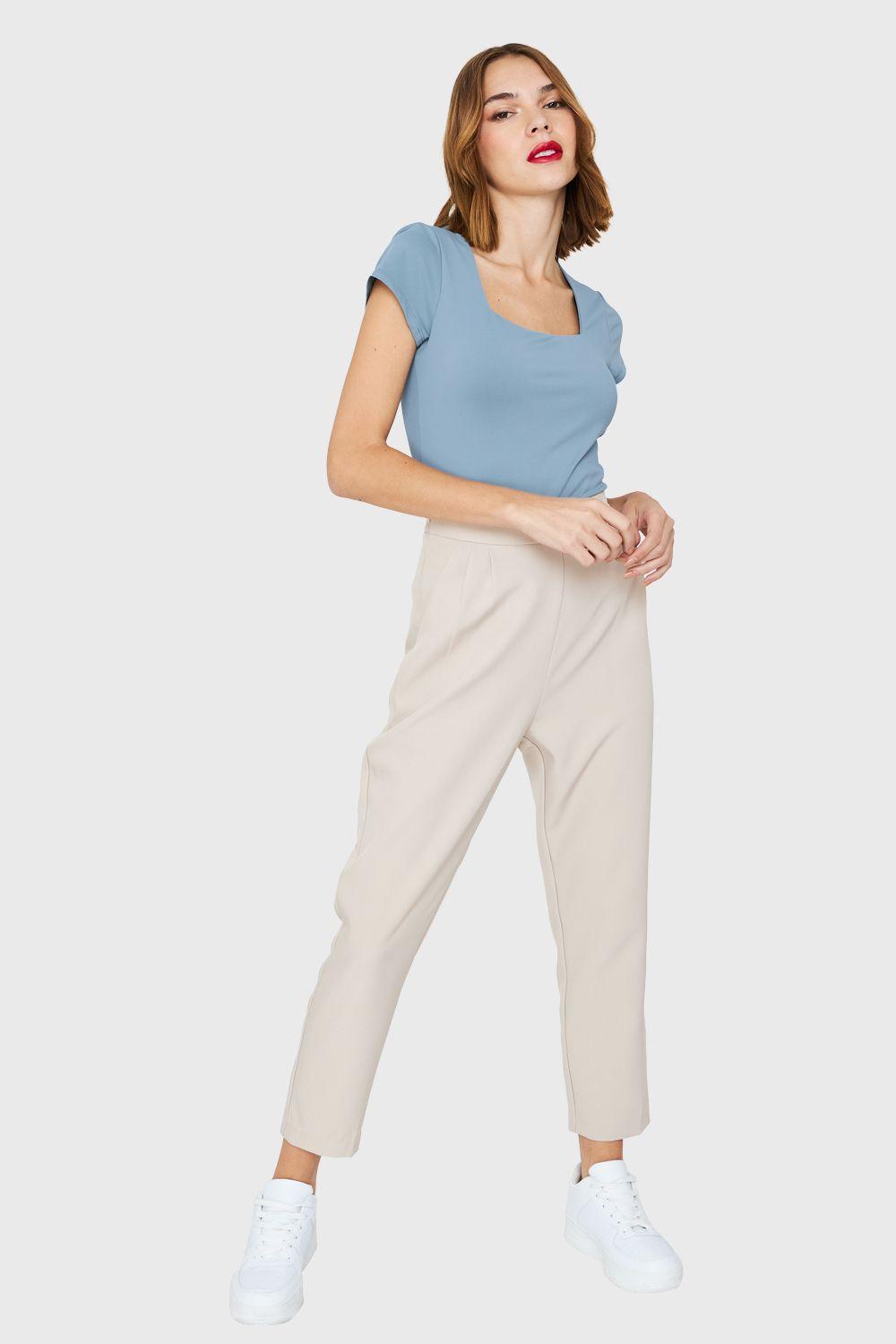 Body Manga Corta Escote Cuadrado Celeste Nicopoly-1