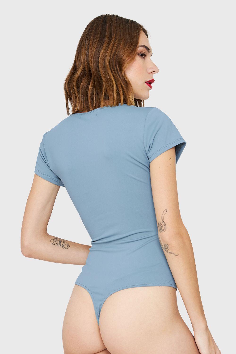 Body Manga Corta Escote Cuadrado Celeste Nicopoly-3