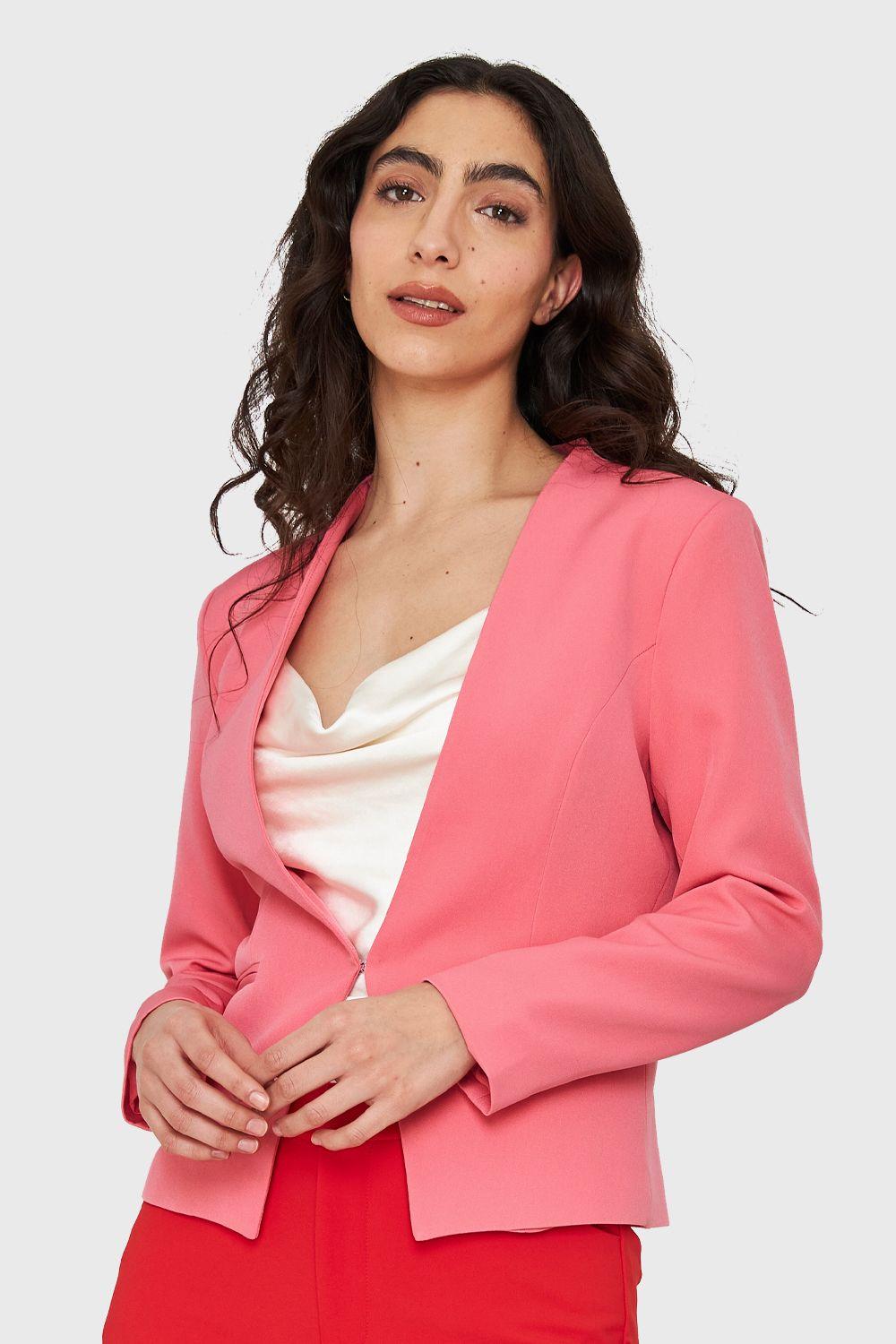 Blazer Entallado Clásico Rosa Chicle Nicopoly-4