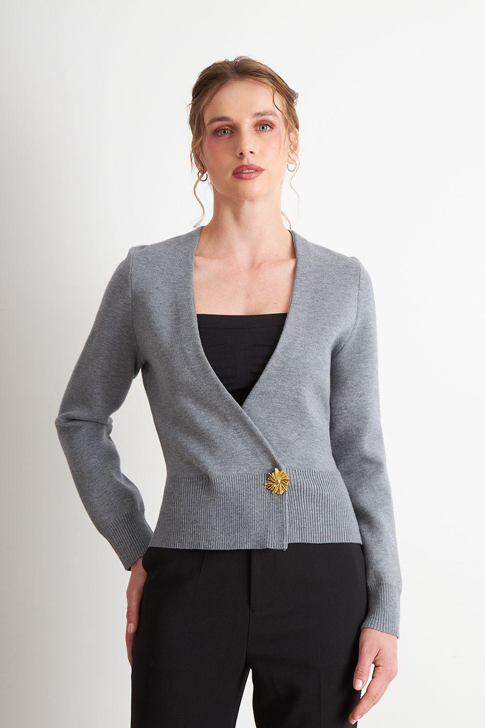 Cárdigan Cruzado con Botón Gris Nicopoly-0