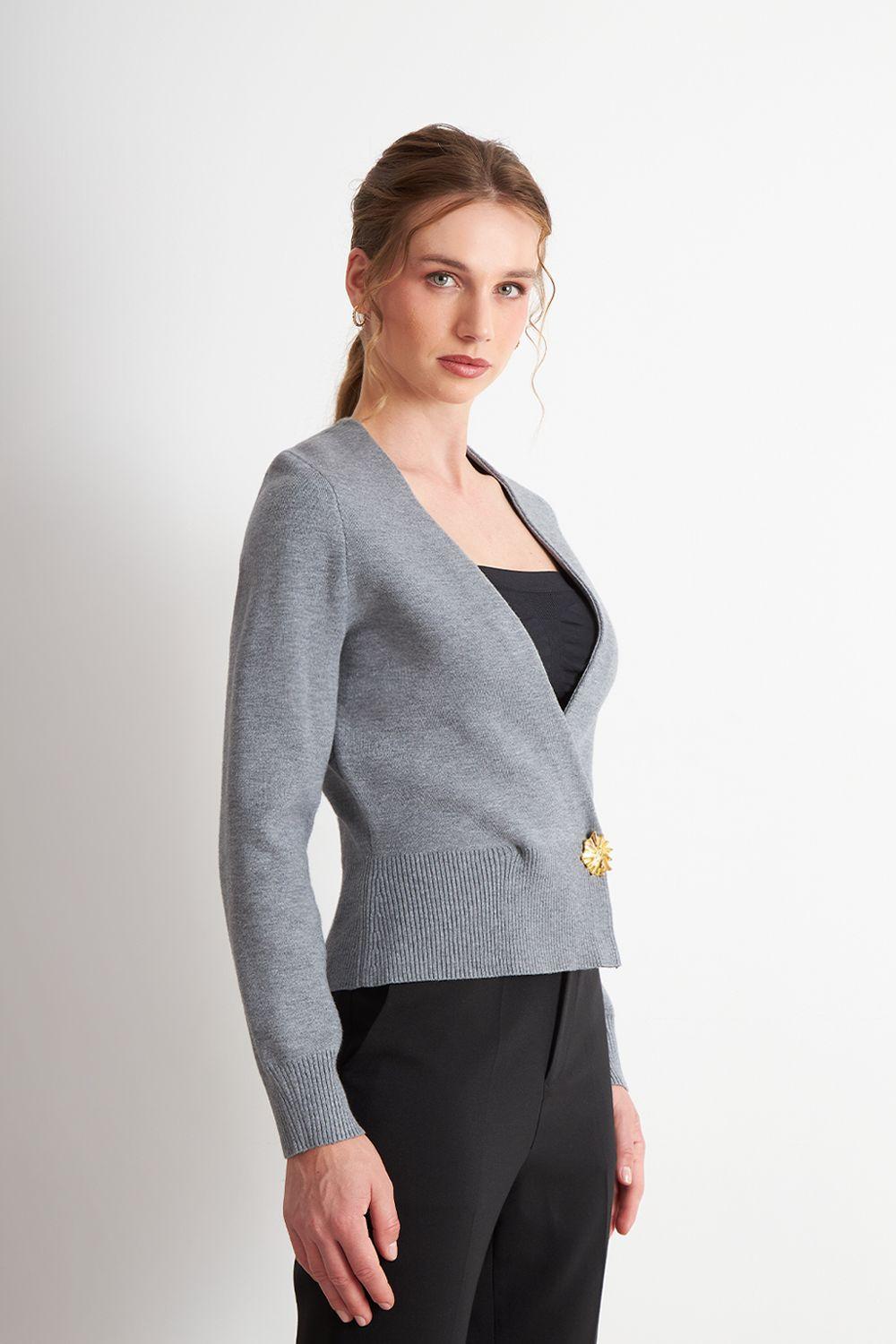 Cárdigan Cruzado con Botón Gris Nicopoly-2