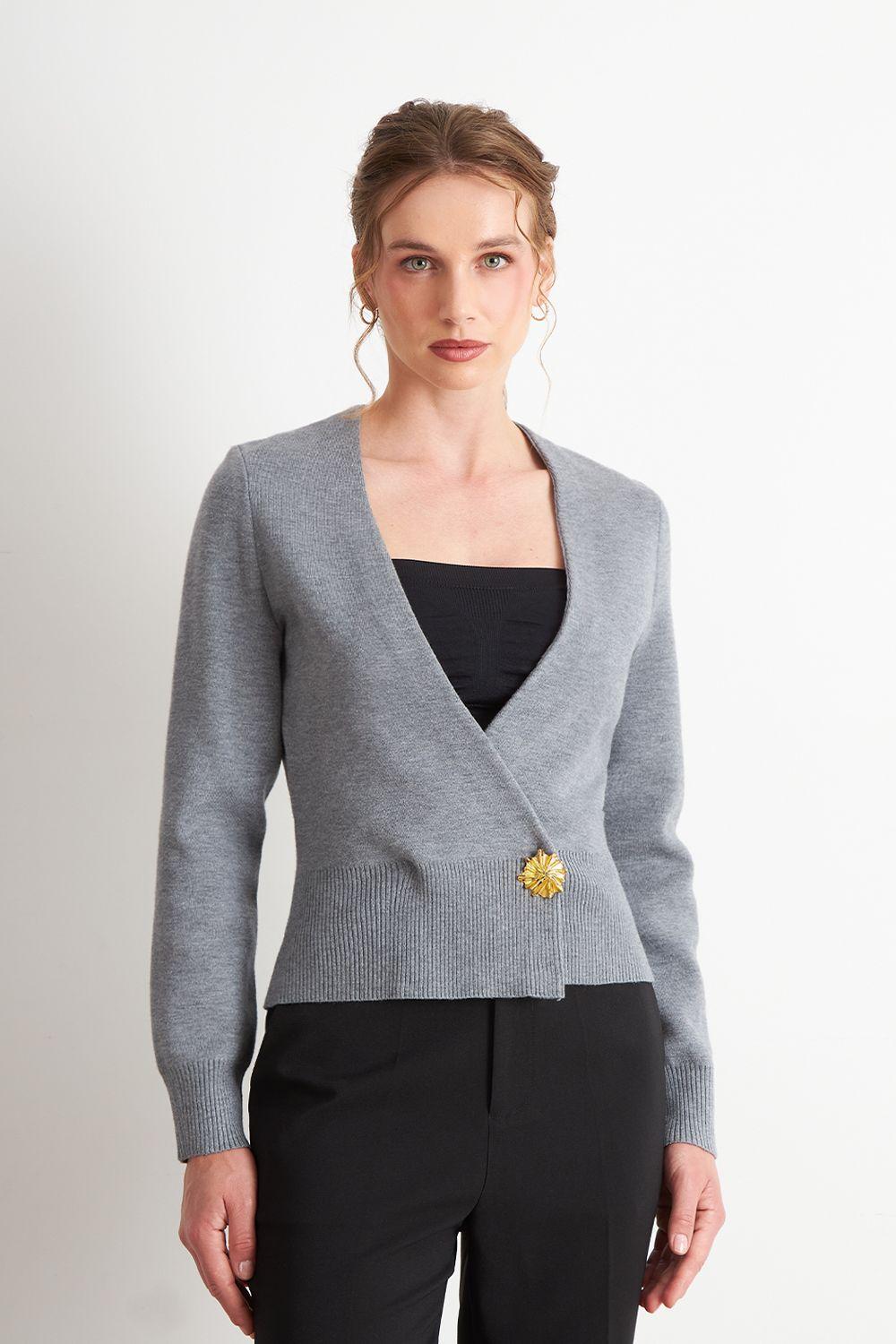 Cárdigan Cruzado con Botón Gris Nicopoly-4