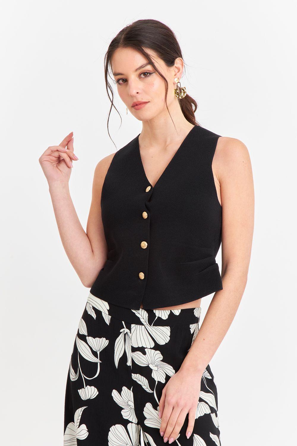 Gilet con Drapeado Lateral Negro-0