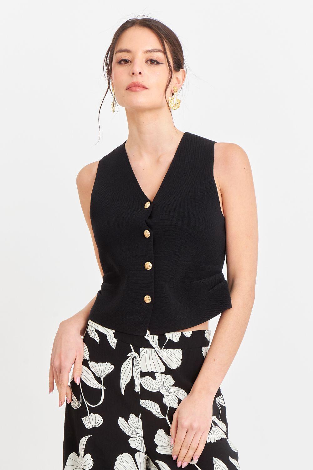 Gilet con Drapeado Lateral Negro-4
