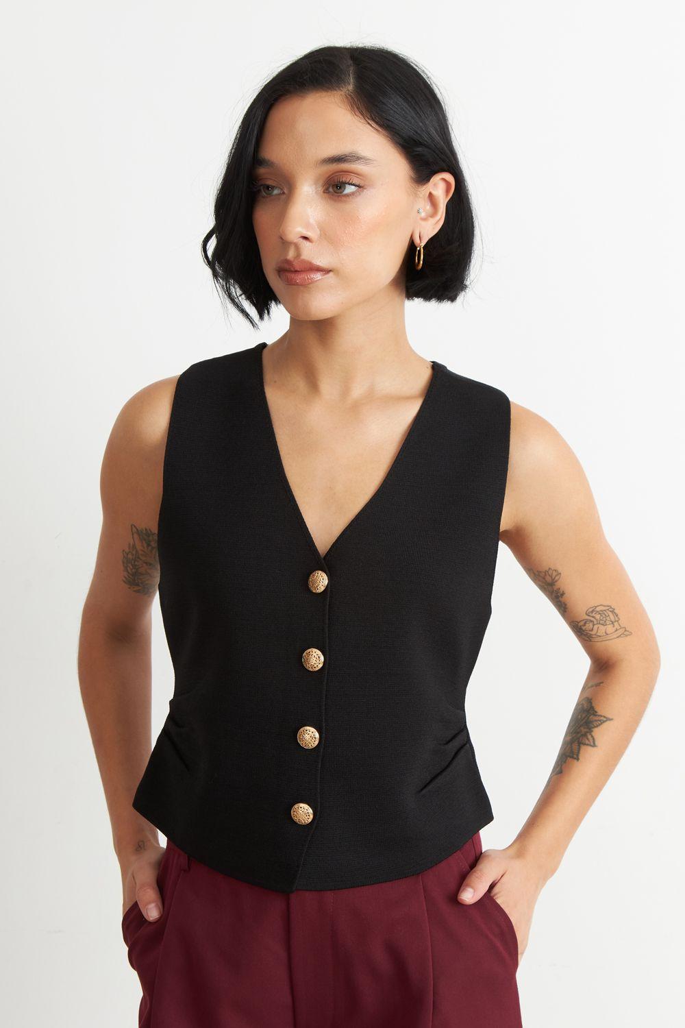 Gilet con Drapeado Lateral Negro-0