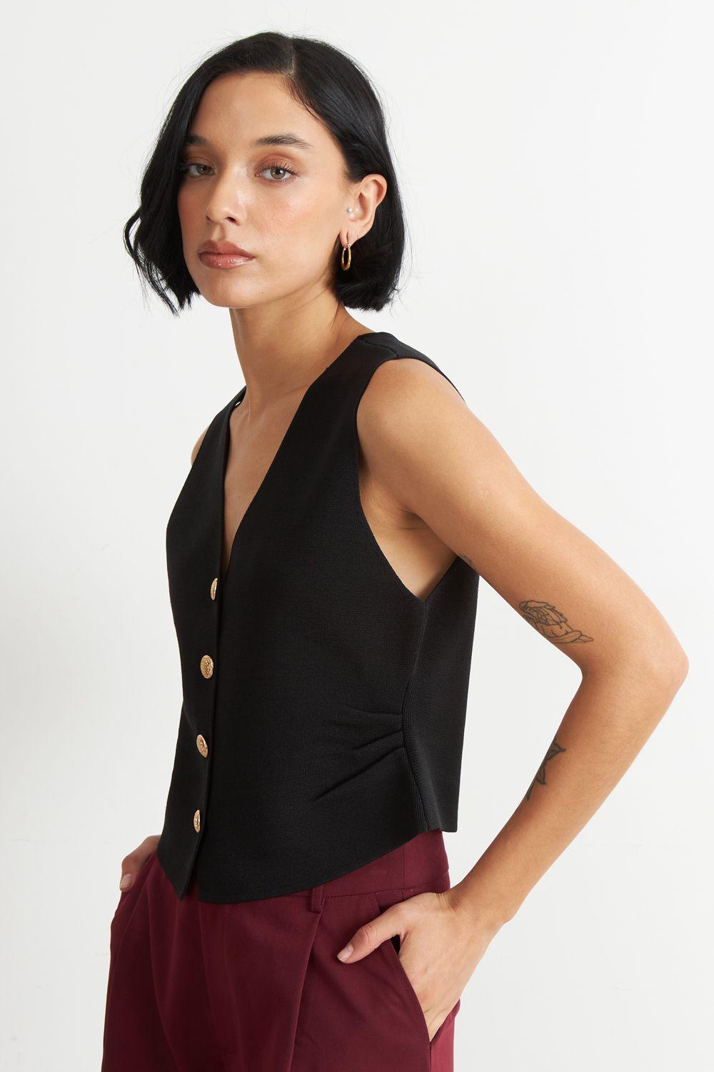 Gilet con Drapeado Lateral Negro-2