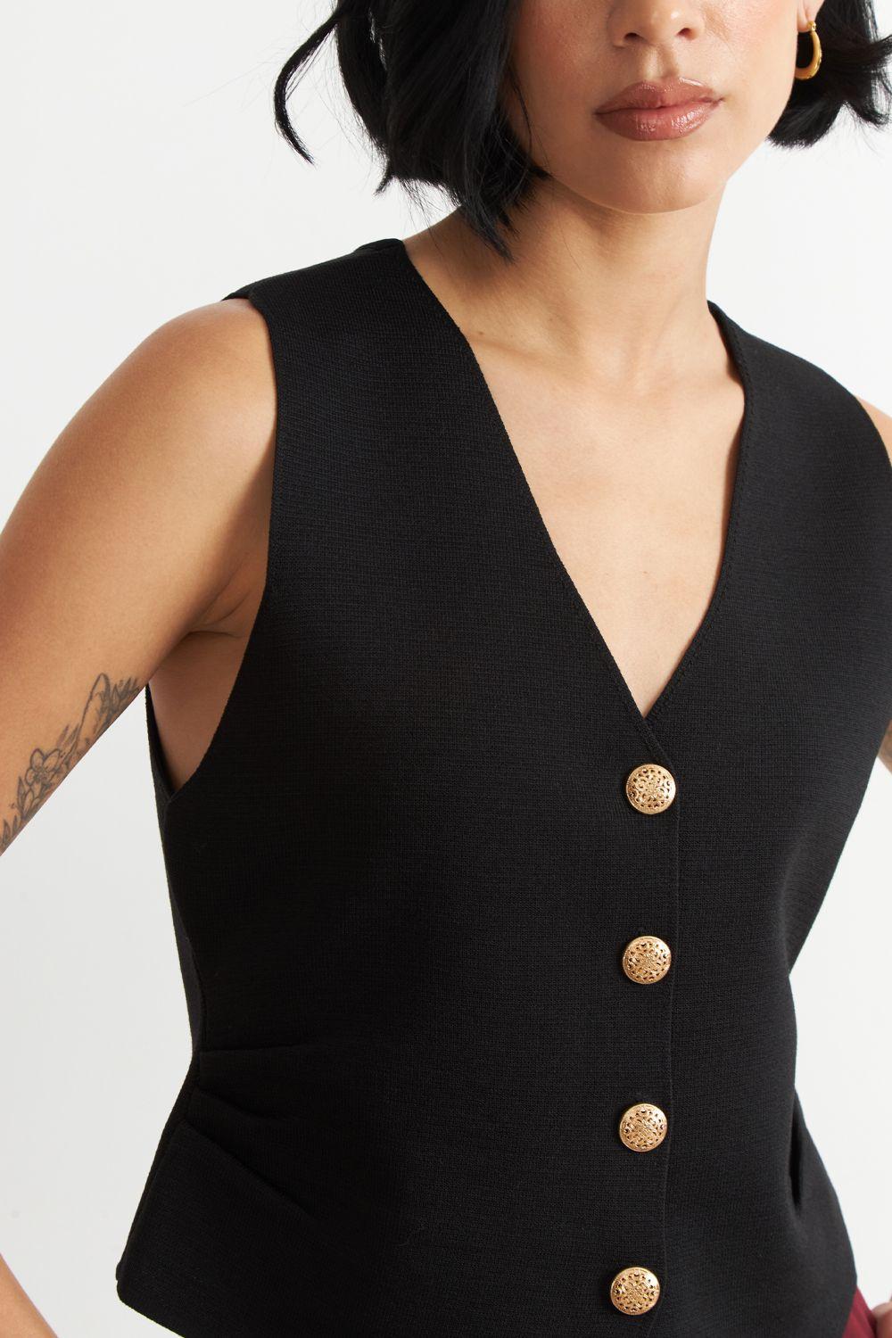 Gilet con Drapeado Lateral Negro-5