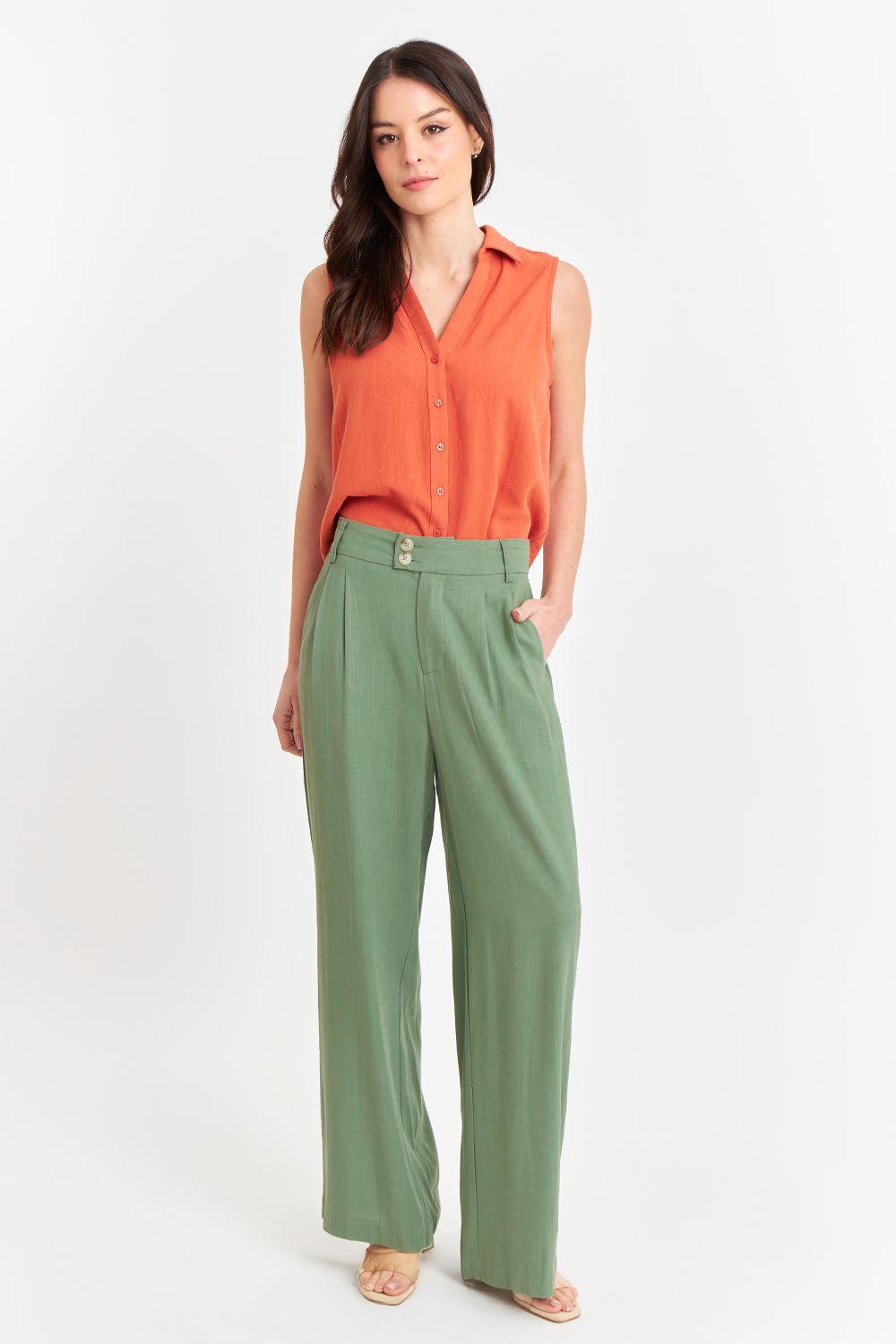 Pantalón Dos Botones Verde Oliva Nicopoly-5