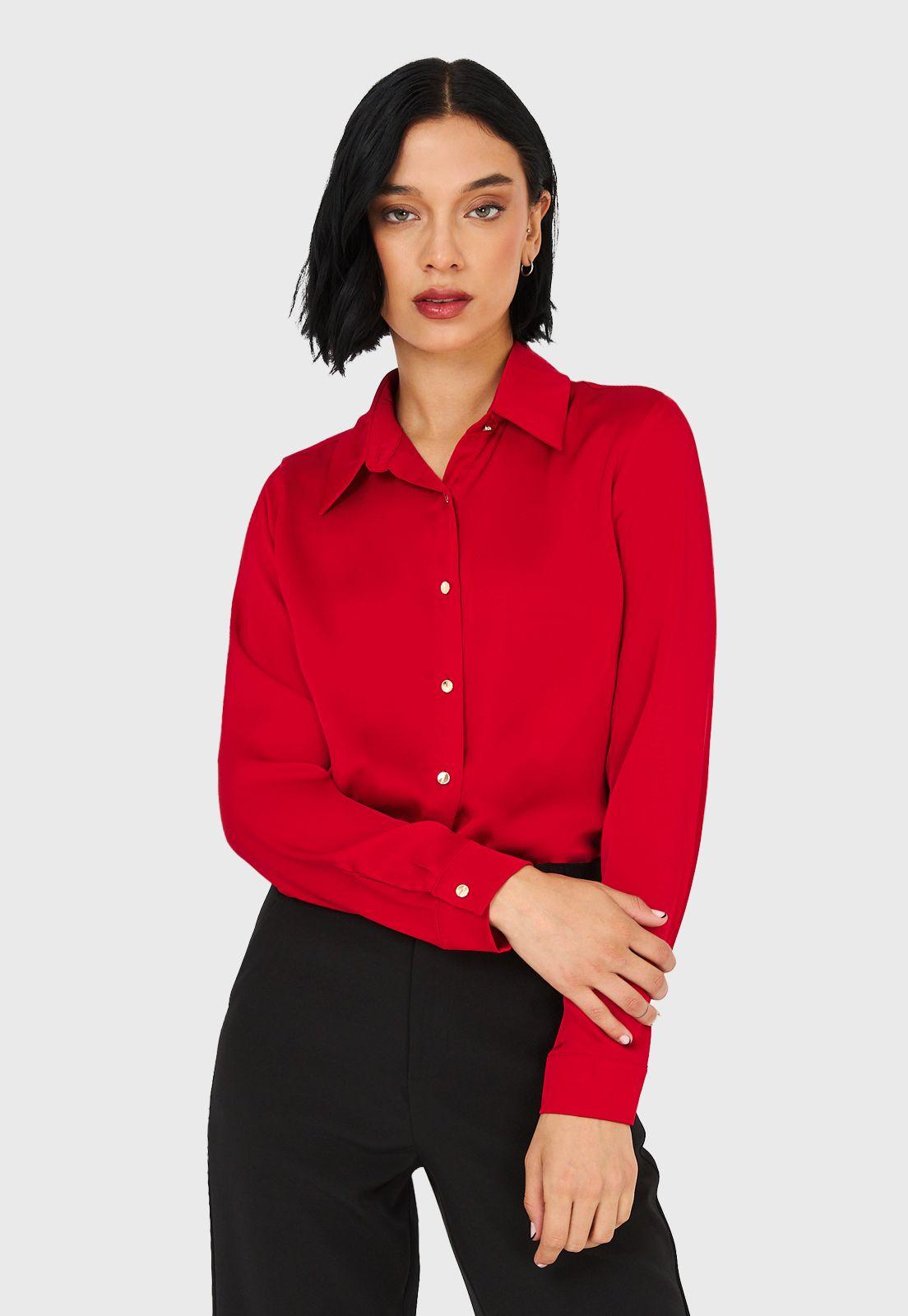 Camisa Básica Tipo Satín Rojo Nicopoly-4