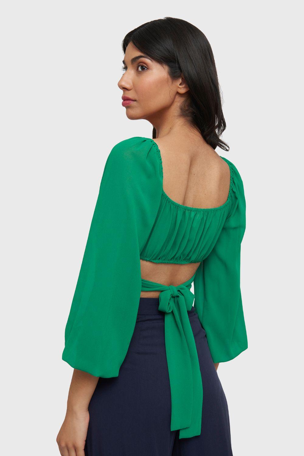 Blusa Crop Lazos Verde Nicopoly-3