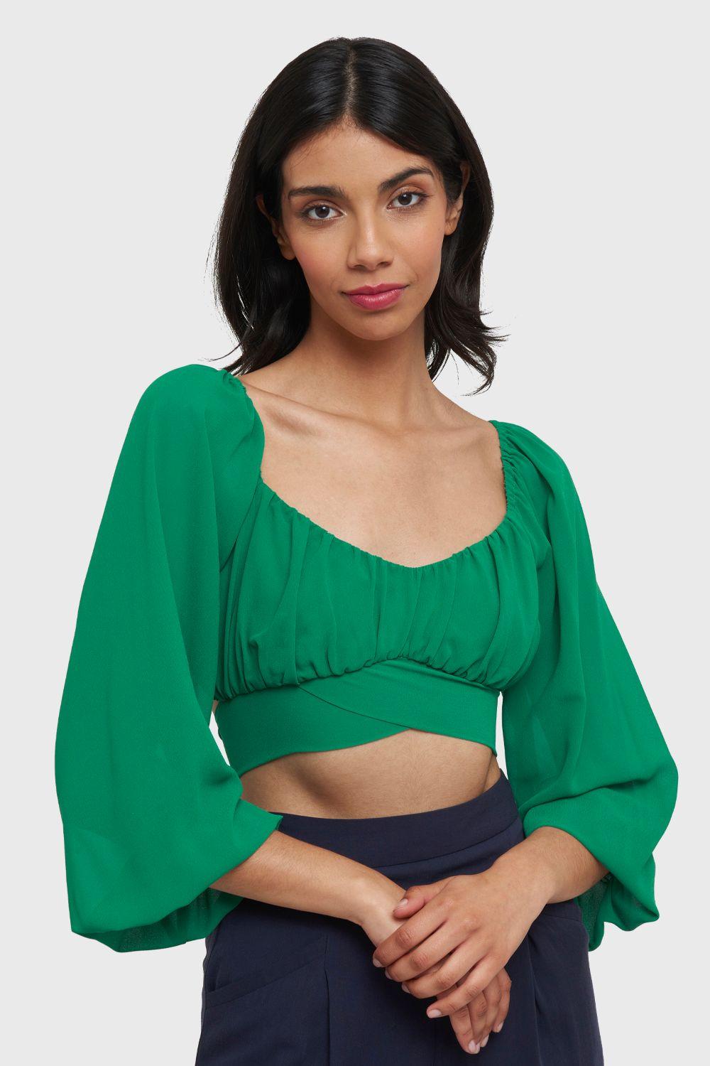 Blusa Crop Lazos Verde Nicopoly-4
