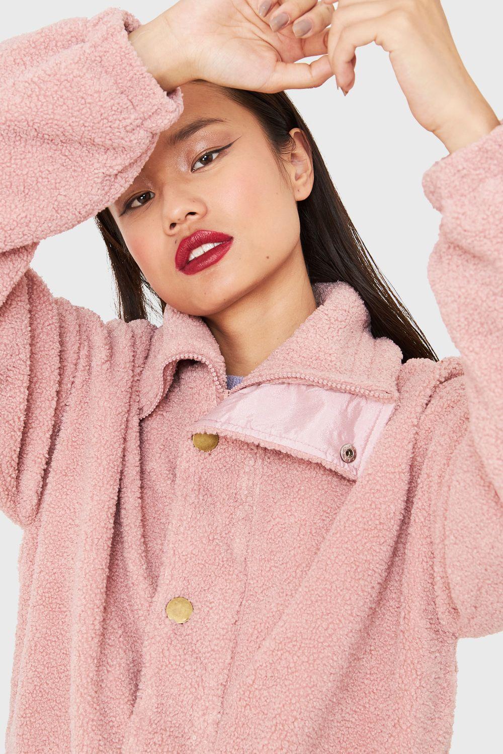 Chaqueta Teddy Cierre Y Broches Rosa Nicopoly-5