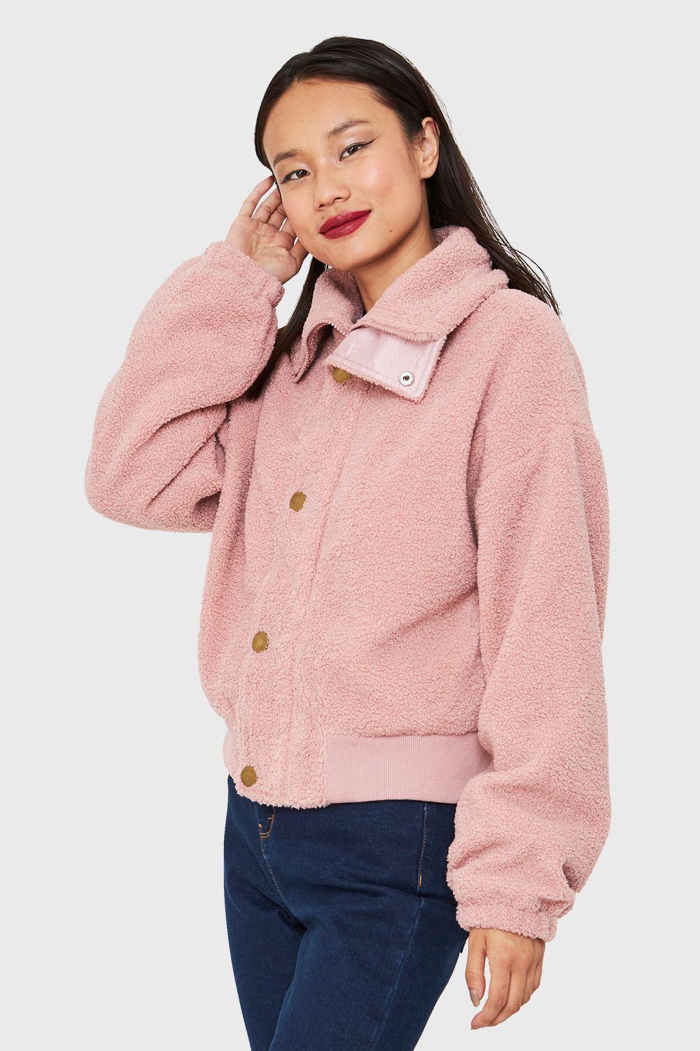 Chaqueta Teddy Cierre Y Broches Rosa Nicopoly-2