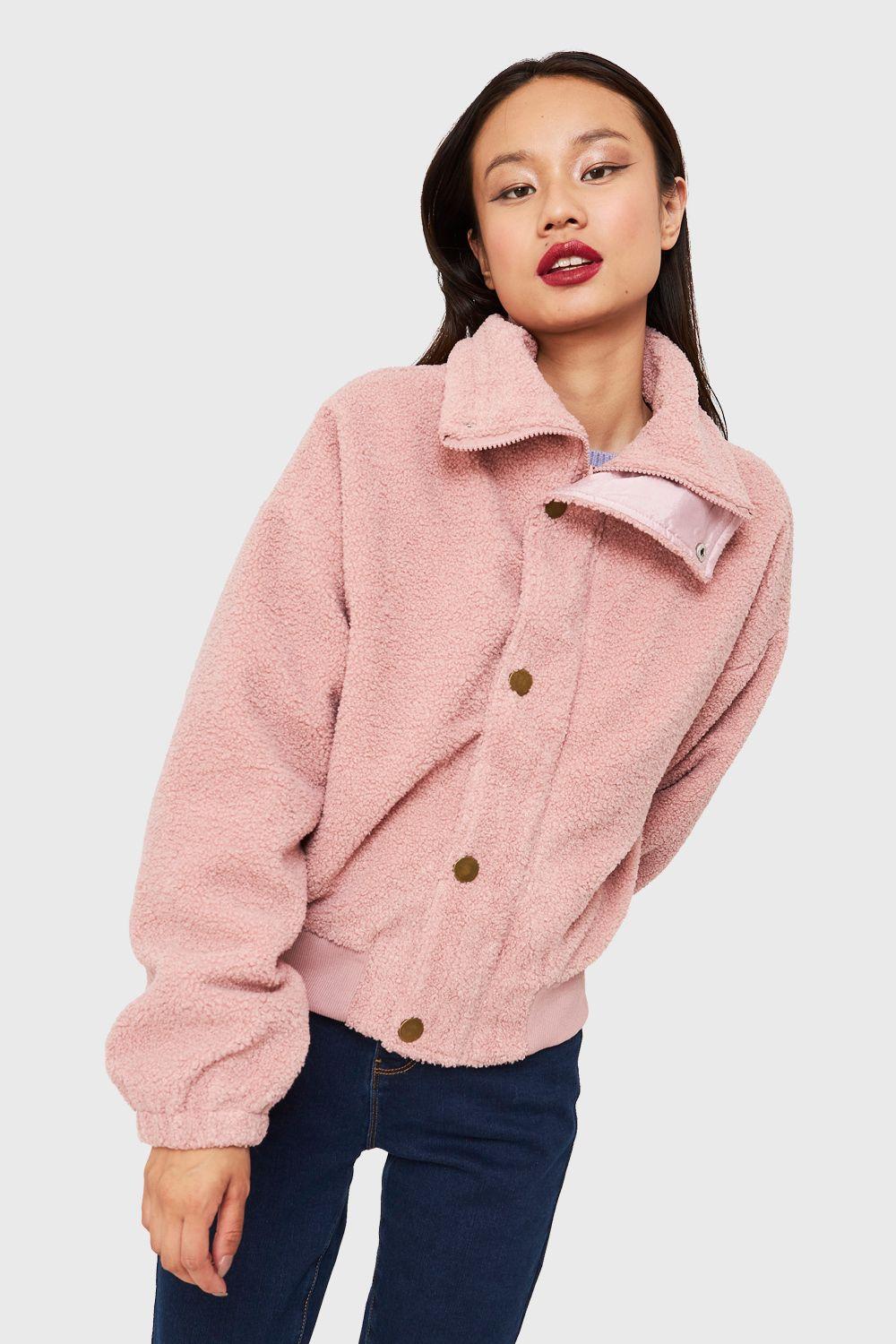 Chaqueta Teddy Cierre Y Broches Rosa Nicopoly-4