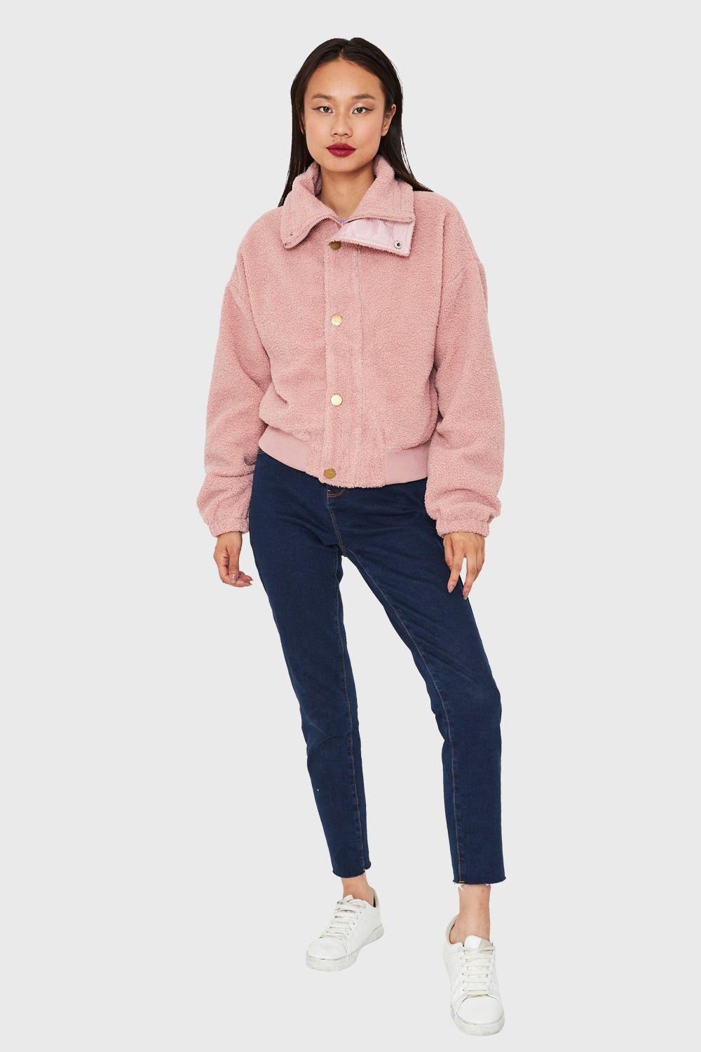 Chaqueta Teddy Cierre Y Broches Rosa Nicopoly-1