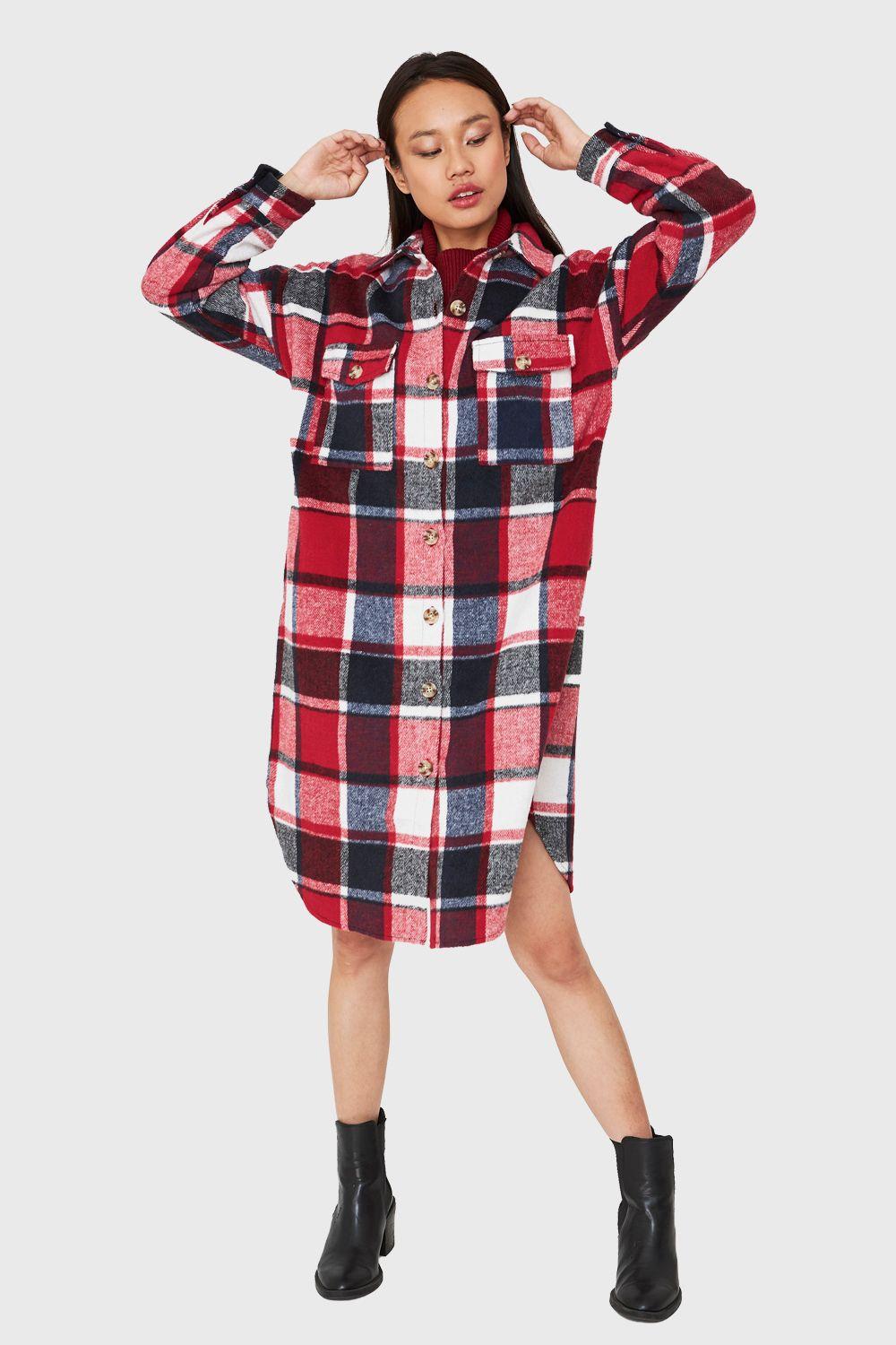 Sobrecamisa Larga Escocés Rojo Nicopoly-1